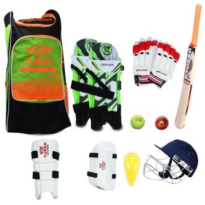 Turbo Cricket Kit for Learners, Includes Bat, Ball, Bag, Leg Guard, Helmet and Gloves (Red Color)